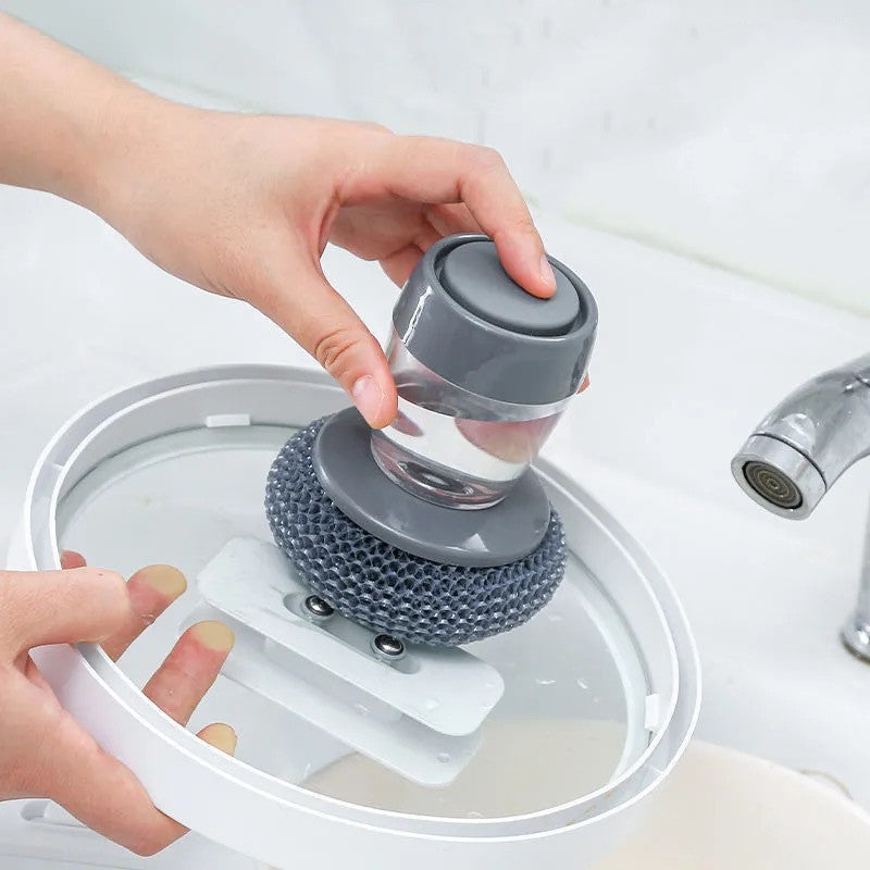 Kitchen Soap Dispensing Palm Brush Cleaner Push-Type Brush Kitchen Detergent Tools